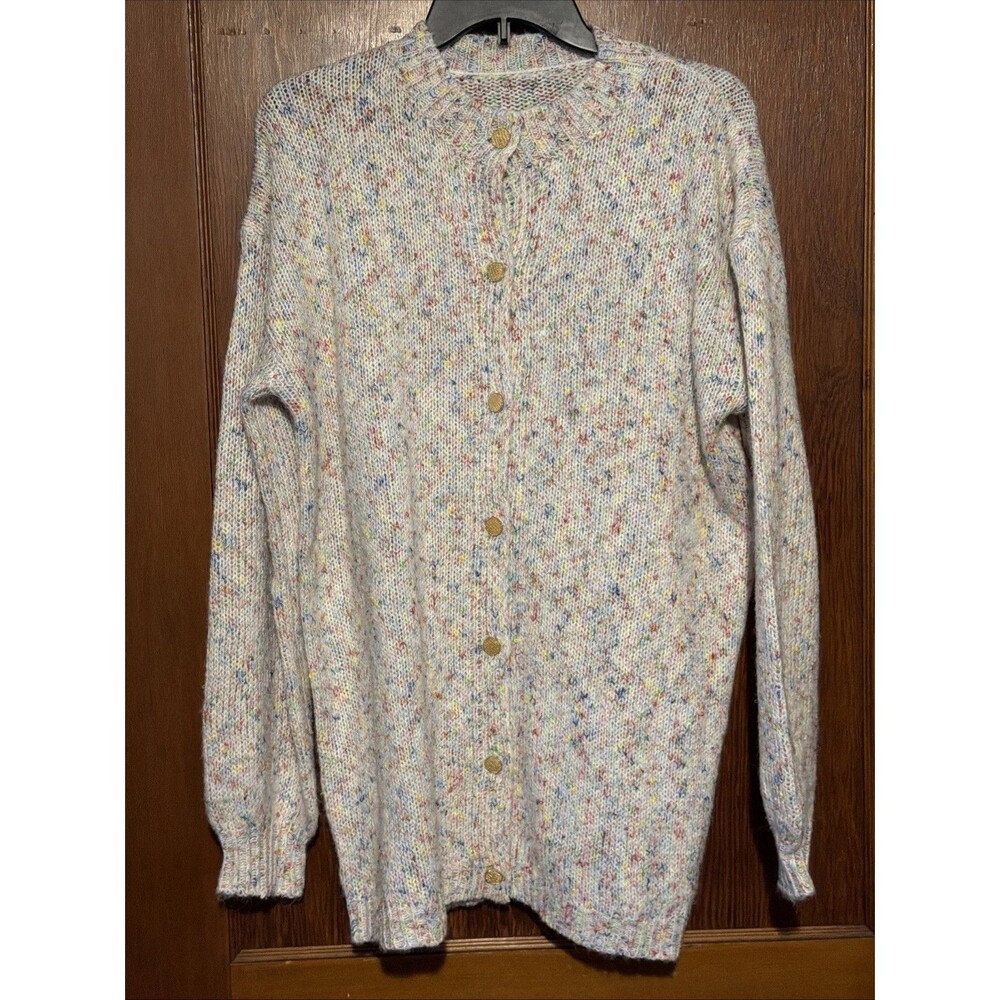 Unbranded White Rainbow Confetti  Knit Open Front Cardigan Sweater Medium